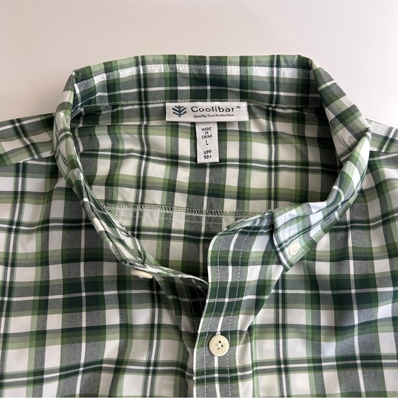 Coolibar men’s long sleeve green check plaid button down size L - Picture 8 of 9